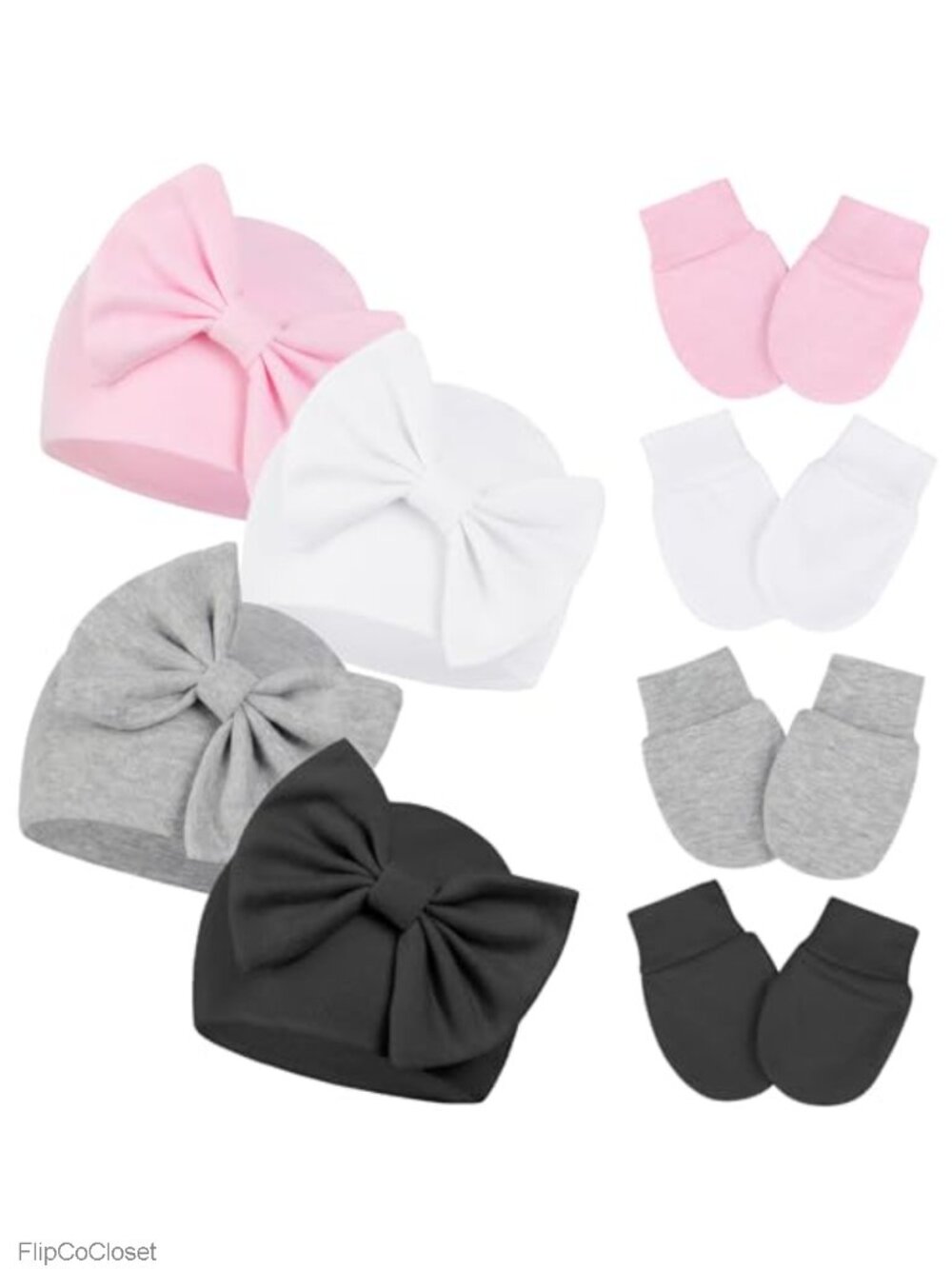 Newborn Baby Girl Hats Mittens Set Bow Beanie Soft Cotton 0-6 Months